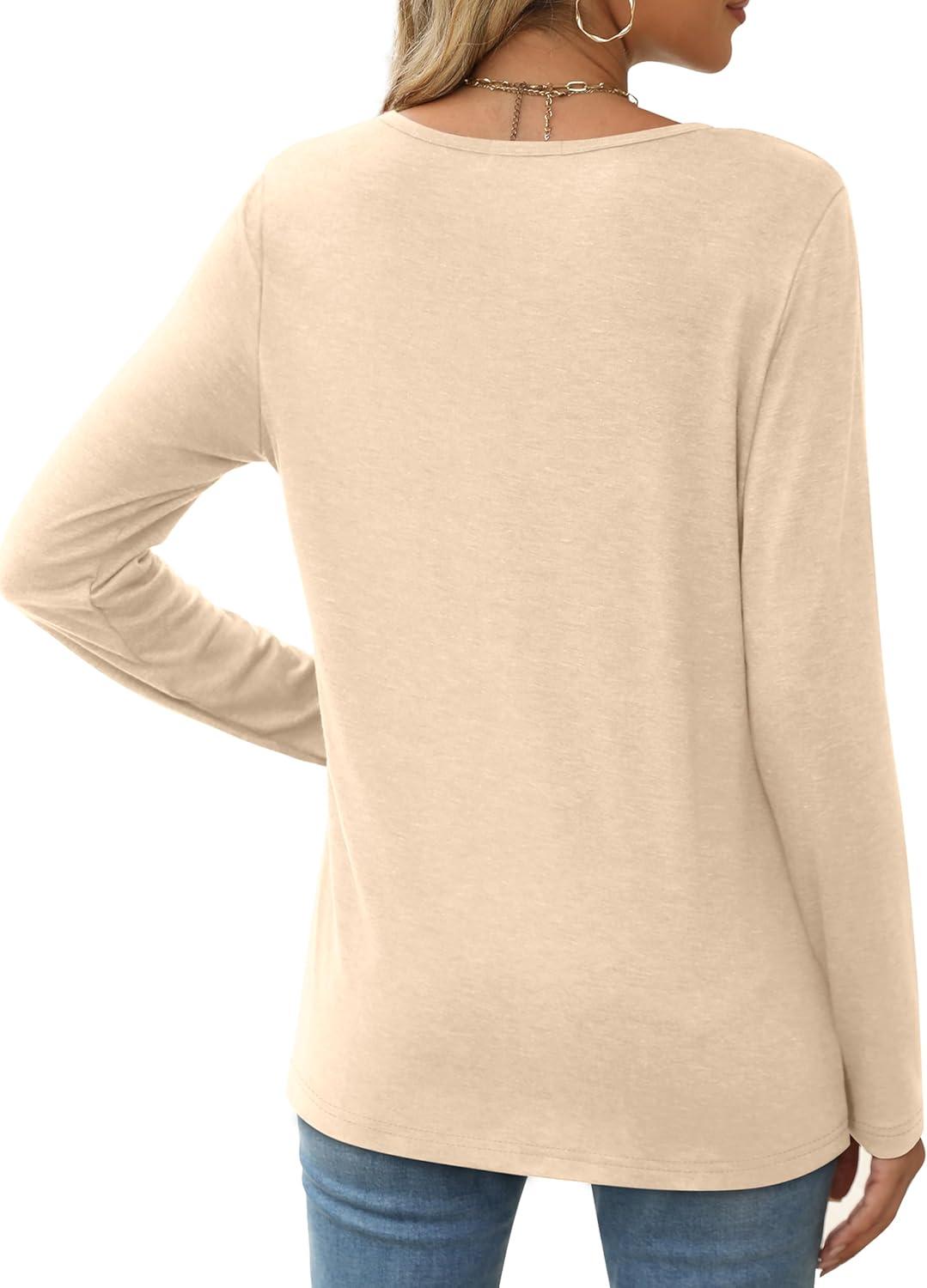 imageXIEERDUO Long Sleeve Shirts for Women Casual Crew Neck Basic Fall Tops Loose Fit ComfyApricot