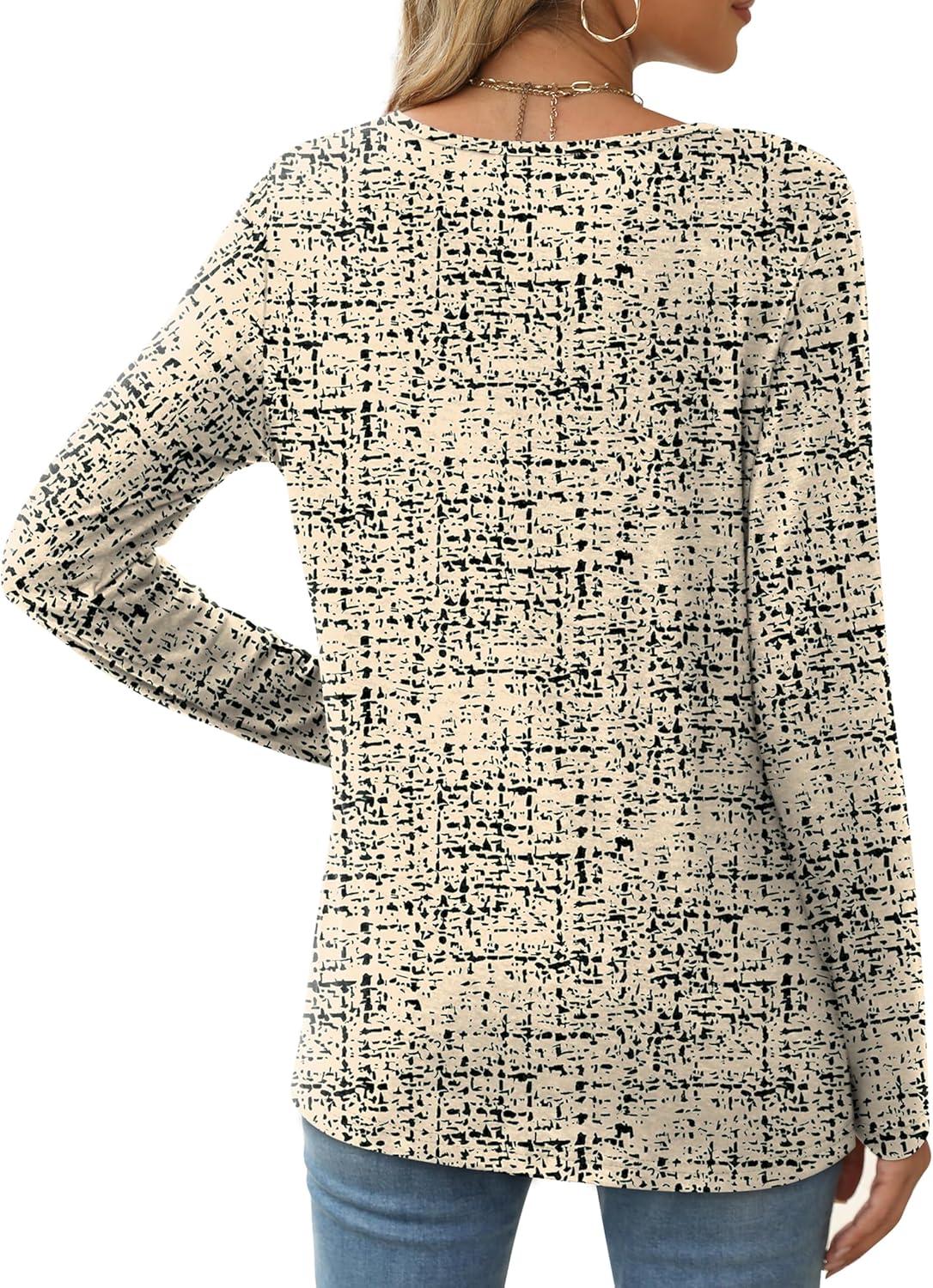 imageXIEERDUO Long Sleeve Shirts for Women Casual Crew Neck Basic Fall Tops Loose Fit ComfyD Black Print