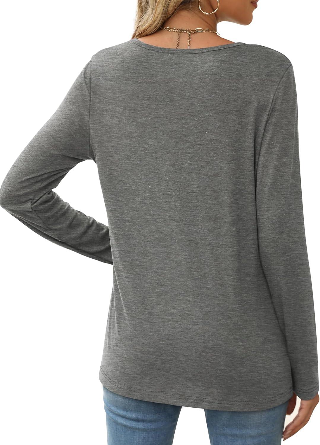 imageXIEERDUO Long Sleeve Shirts for Women Casual Crew Neck Basic Fall Tops Loose Fit ComfyGray