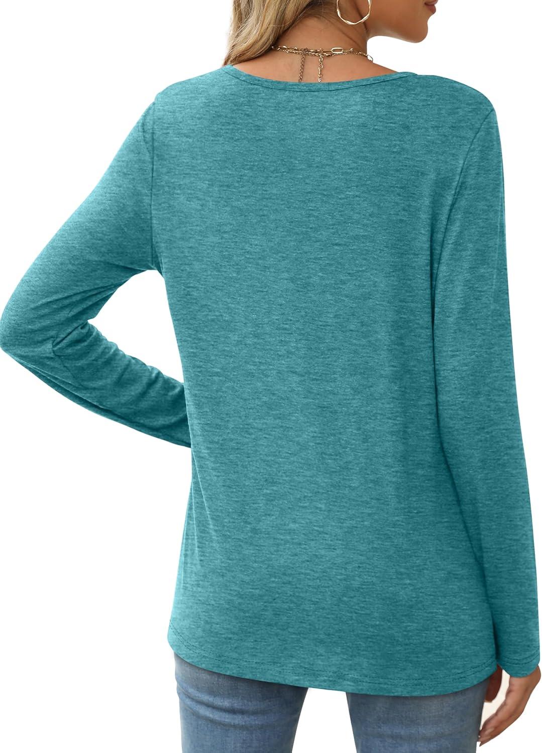 imageXIEERDUO Long Sleeve Shirts for Women Casual Crew Neck Basic Fall Tops Loose Fit ComfyGray Green