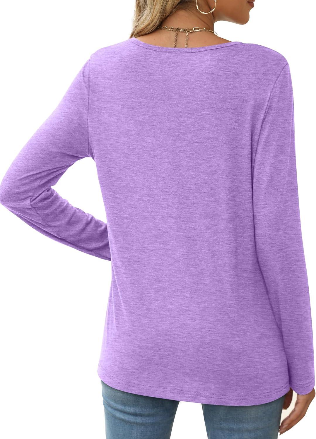 imageXIEERDUO Long Sleeve Shirts for Women Casual Crew Neck Basic Fall Tops Loose Fit ComfyLavender