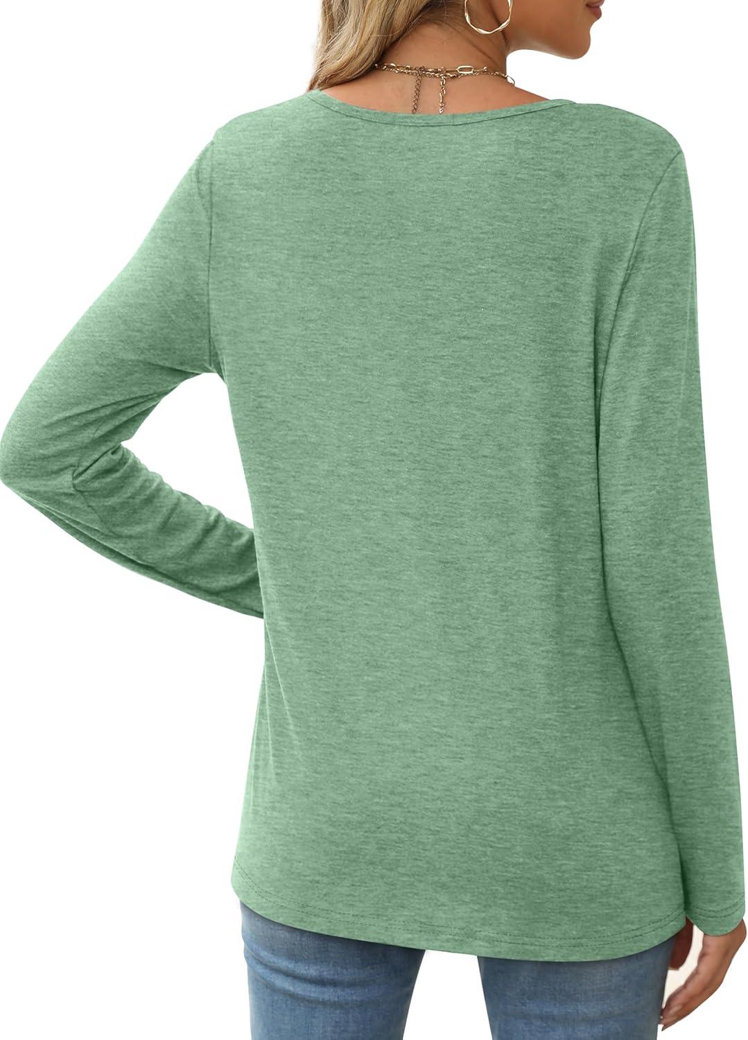 imageXIEERDUO Long Sleeve Shirts for Women Casual Crew Neck Basic Fall Tops Loose Fit ComfyLight Green