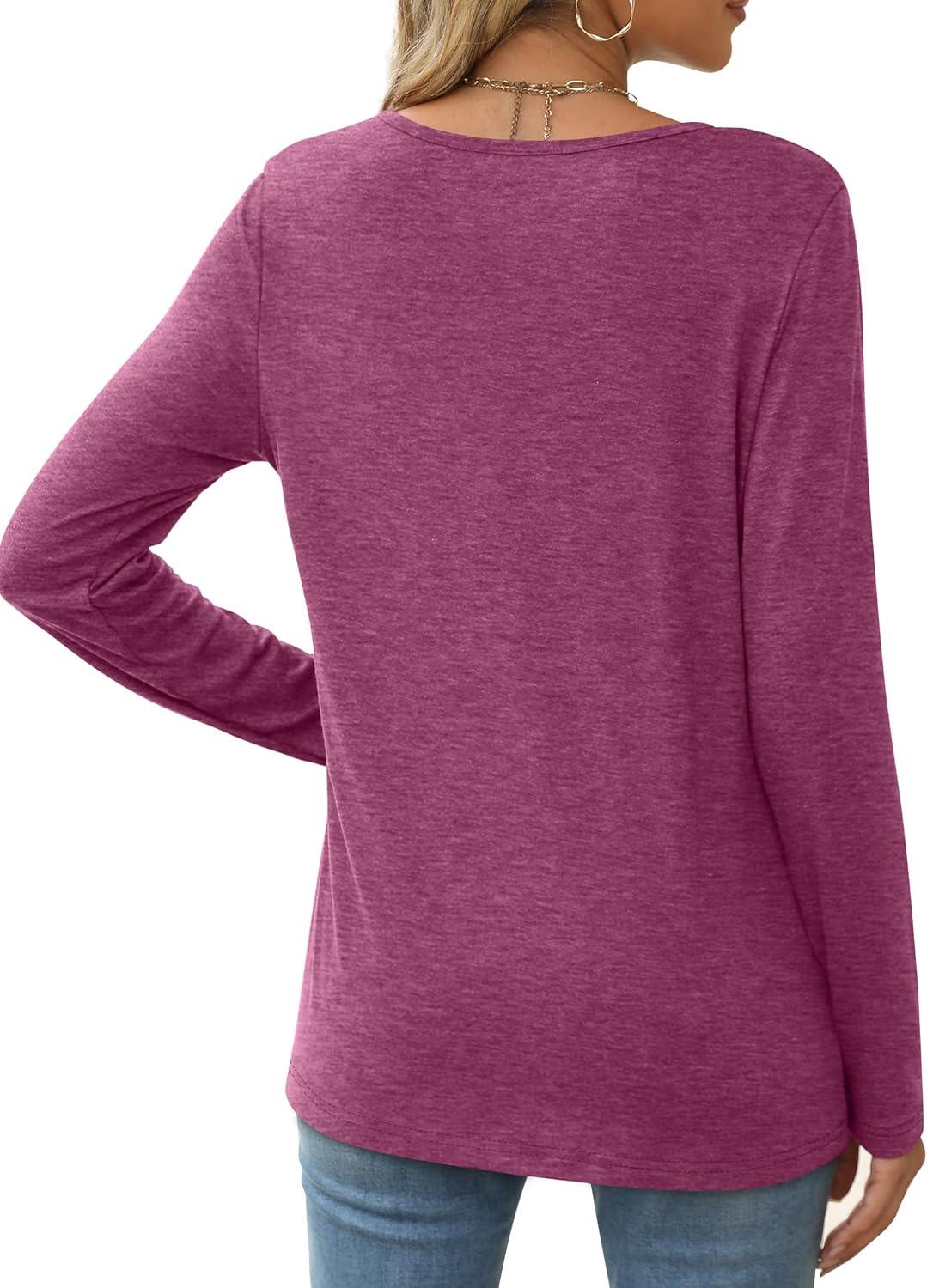 imageXIEERDUO Long Sleeve Shirts for Women Casual Crew Neck Basic Fall Tops Loose Fit ComfyMaroon