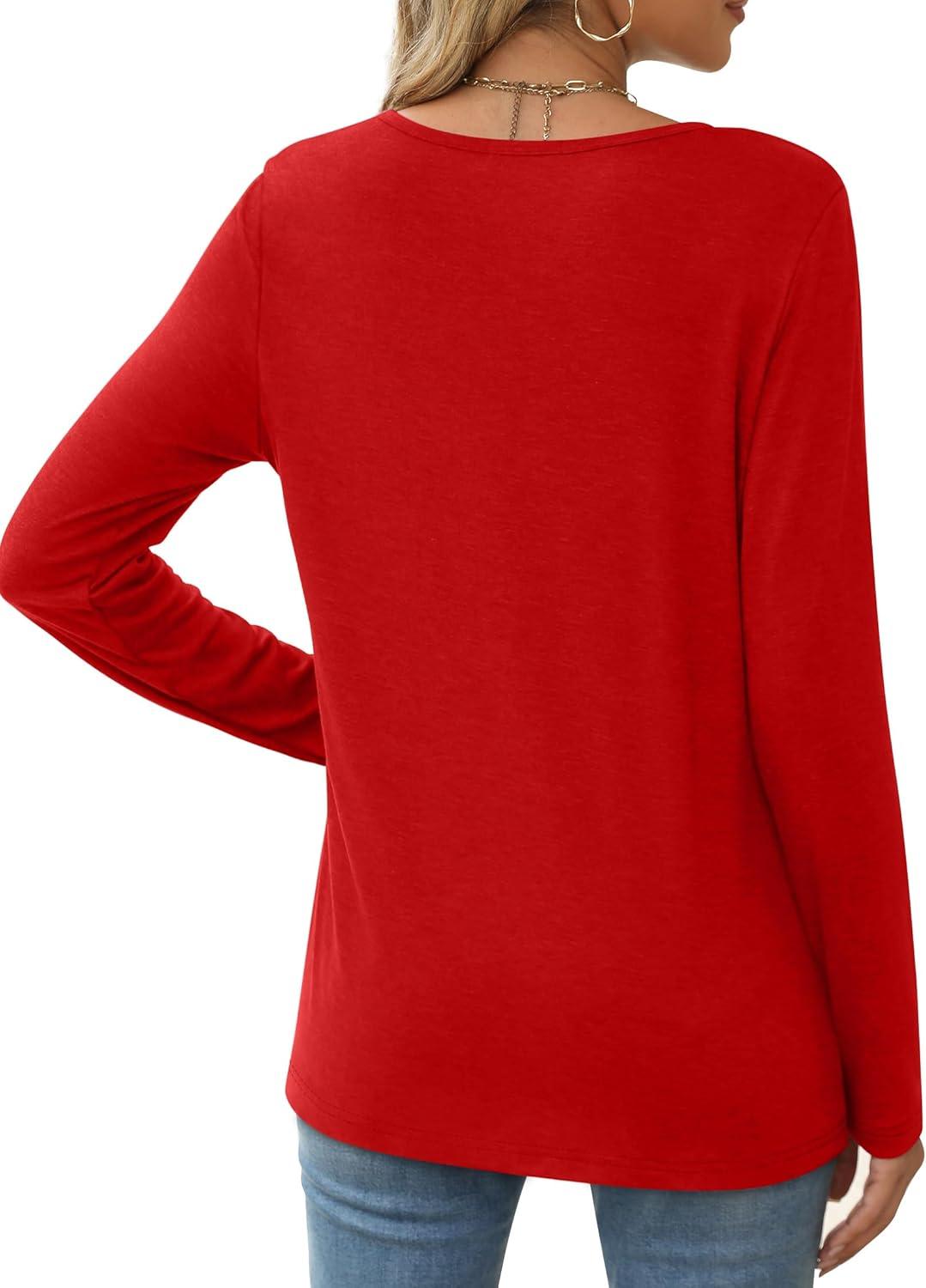 imageXIEERDUO Long Sleeve Shirts for Women Casual Crew Neck Basic Fall Tops Loose Fit ComfyRed