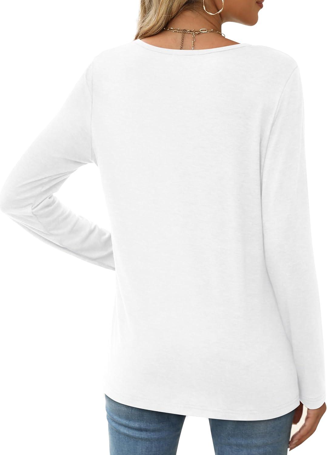 imageXIEERDUO Long Sleeve Shirts for Women Casual Crew Neck Basic Fall Tops Loose Fit ComfyWhite