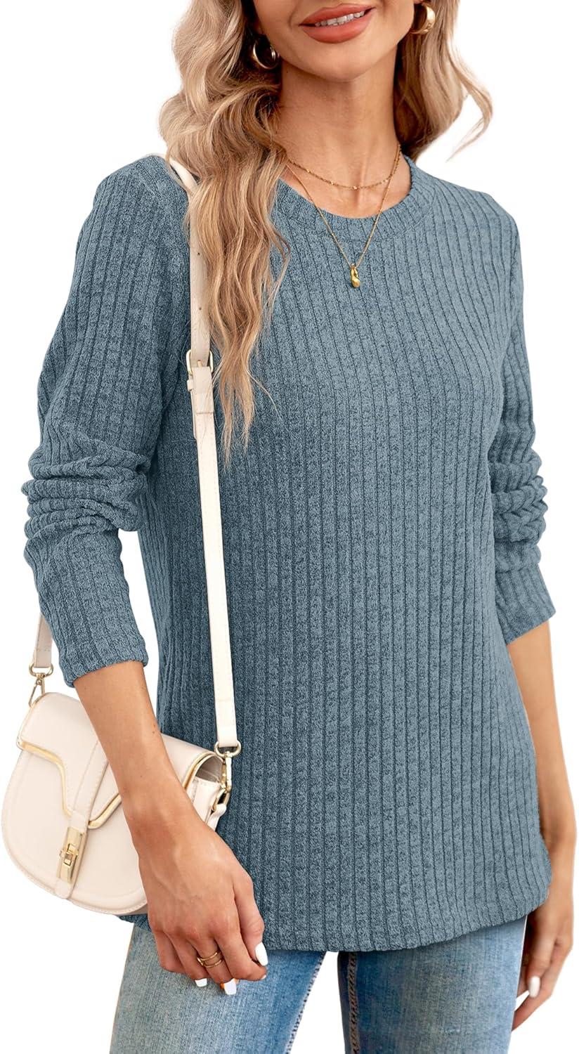 imageXIEERDUO Long Sleeve Shirts for Women Crew Neck Lightweight Casual Tunic Tops Winter Fall Fashion