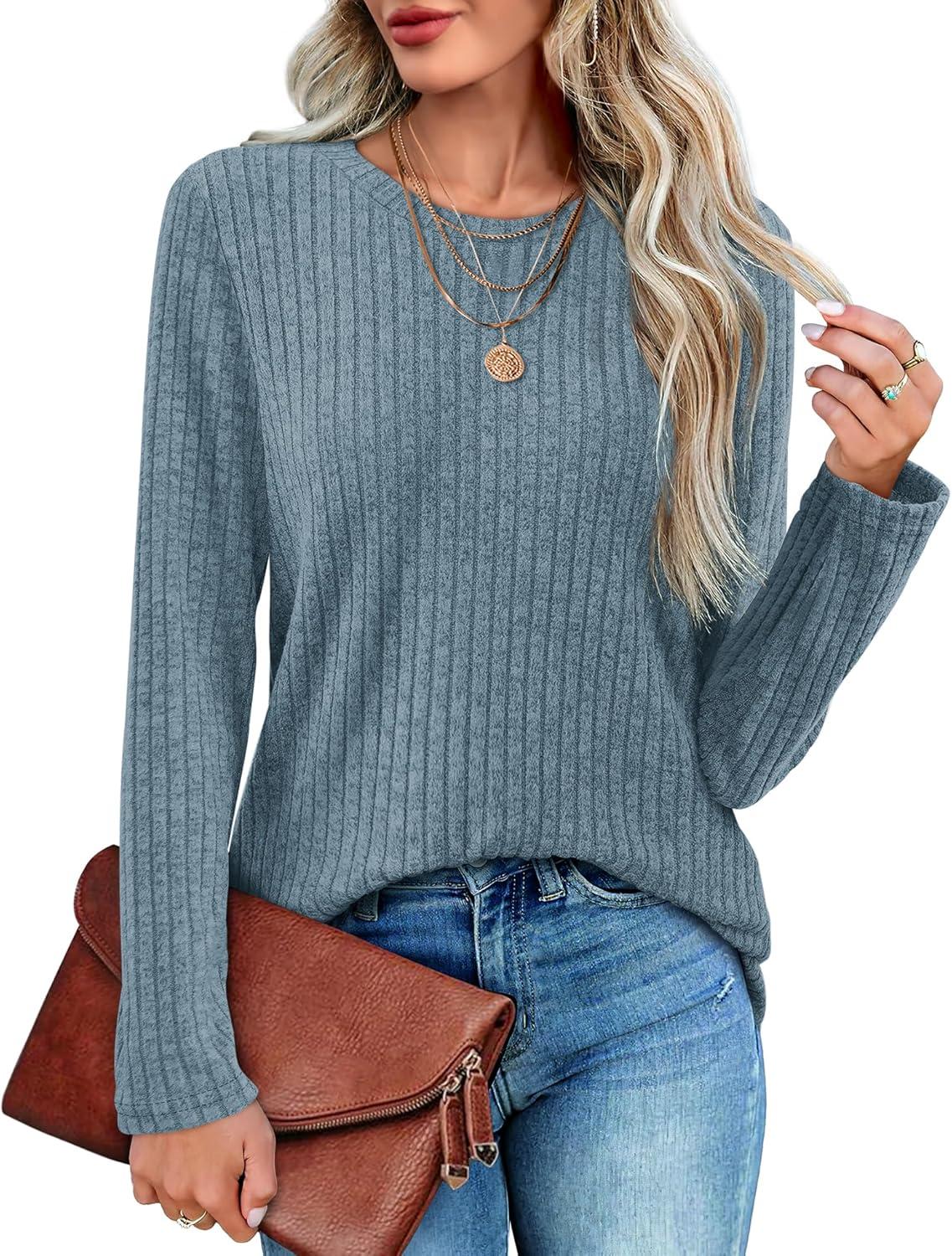 imageXIEERDUO Long Sleeve Shirts for Women Crew Neck Lightweight Casual Tunic Tops Winter Fall Fashion