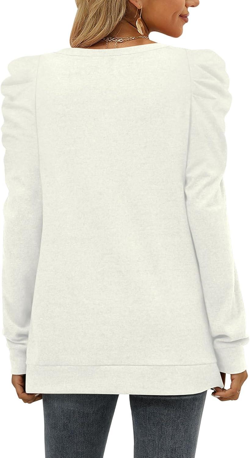imageXIEERDUO Long Sleeve Shirts for Women Puff Sleeve Tops Pullover Sweaters Fall Fashion Womens Clothing Loose Fit01aapricot
