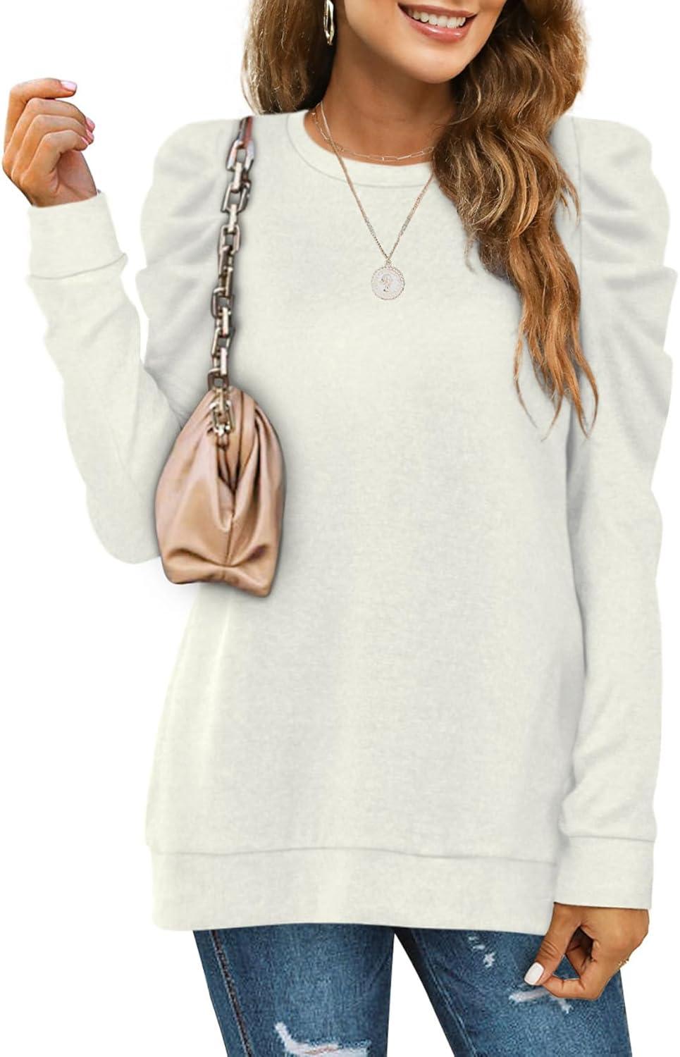 imageXIEERDUO Long Sleeve Shirts for Women Puff Sleeve Tops Pullover Sweaters Fall Fashion Womens Clothing Loose Fit01aapricot