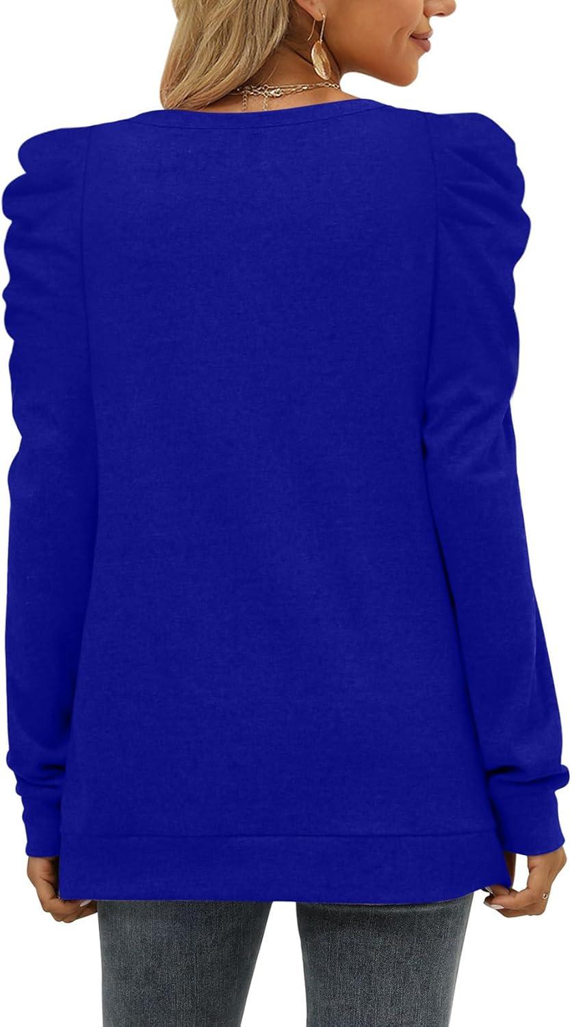 imageXIEERDUO Long Sleeve Shirts for Women Puff Sleeve Tops Pullover Sweaters Fall Fashion Womens Clothing Loose Fit01ablue