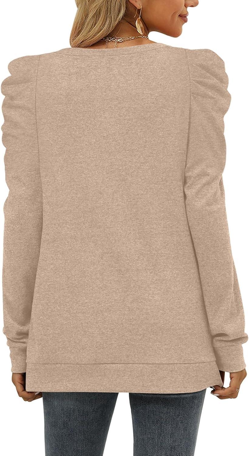 imageXIEERDUO Long Sleeve Shirts for Women Puff Sleeve Tops Pullover Sweaters Fall Fashion Womens Clothing Loose Fit01akhaki