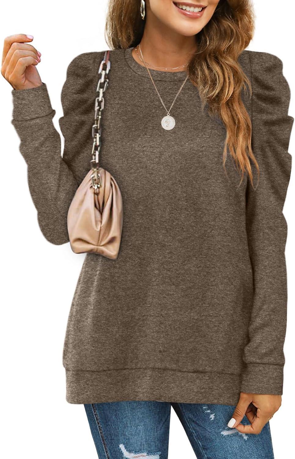 imageXIEERDUO Long Sleeve Shirts for Women Puff Sleeve Tops Pullover Sweaters Fall Fashion Womens Clothing Loose Fit04acoffee