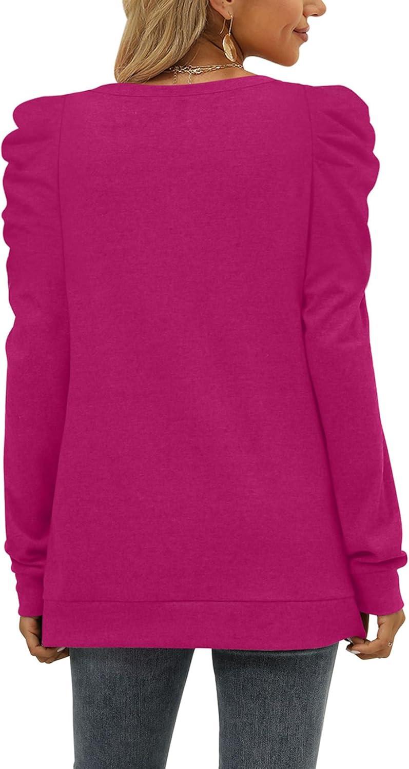 imageXIEERDUO Long Sleeve Shirts for Women Puff Sleeve Tops Pullover Sweaters Fall Fashion Womens Clothing Loose Fit04adeep Pink