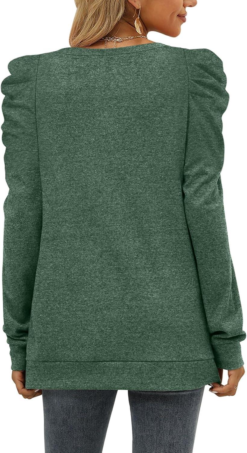 imageXIEERDUO Long Sleeve Shirts for Women Puff Sleeve Tops Pullover Sweaters Fall Fashion Womens Clothing Loose Fit04agreen
