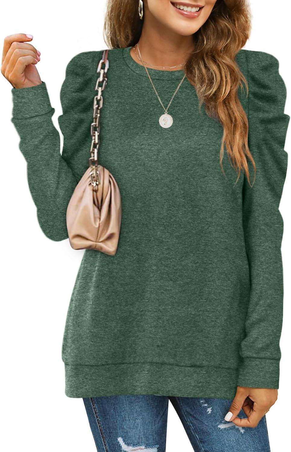 imageXIEERDUO Long Sleeve Shirts for Women Puff Sleeve Tops Pullover Sweaters Fall Fashion Womens Clothing Loose Fit04agreen