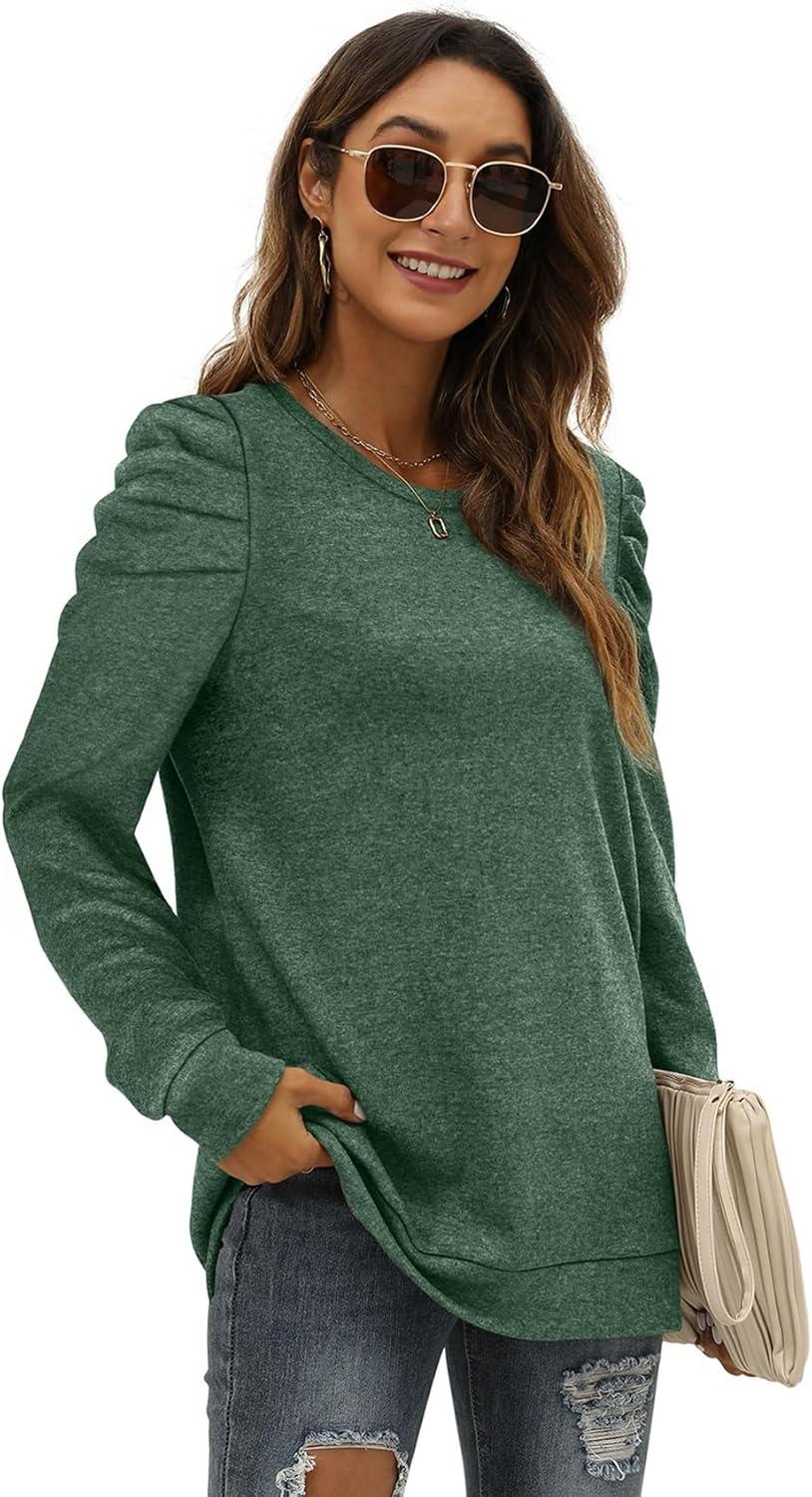 imageXIEERDUO Long Sleeve Shirts for Women Puff Sleeve Tops Pullover Sweaters Fall Fashion Womens Clothing Loose Fit04agreen
