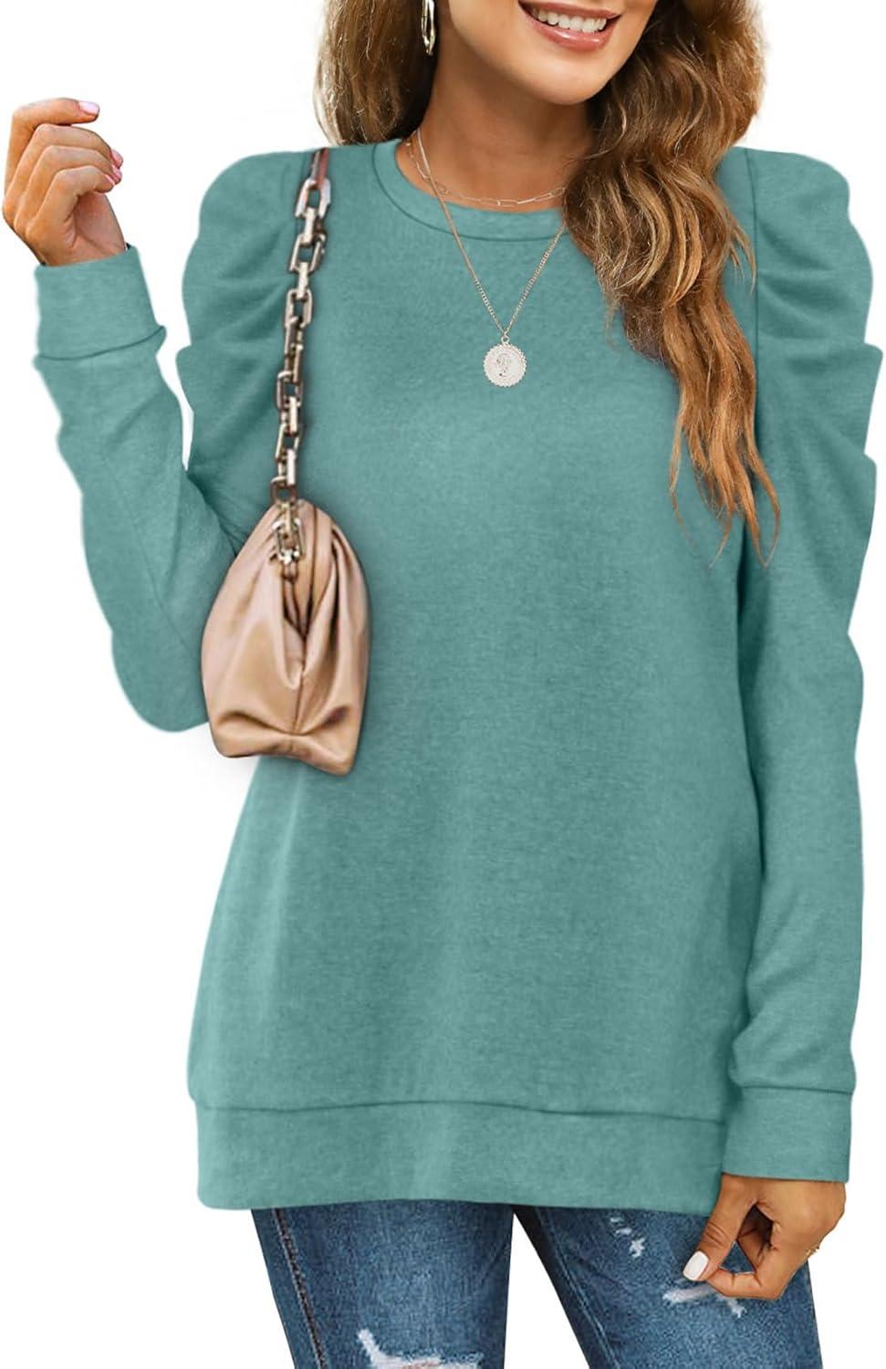 imageXIEERDUO Long Sleeve Shirts for Women Puff Sleeve Tops Pullover Sweaters Fall Fashion Womens Clothing Loose Fit04agreyblue