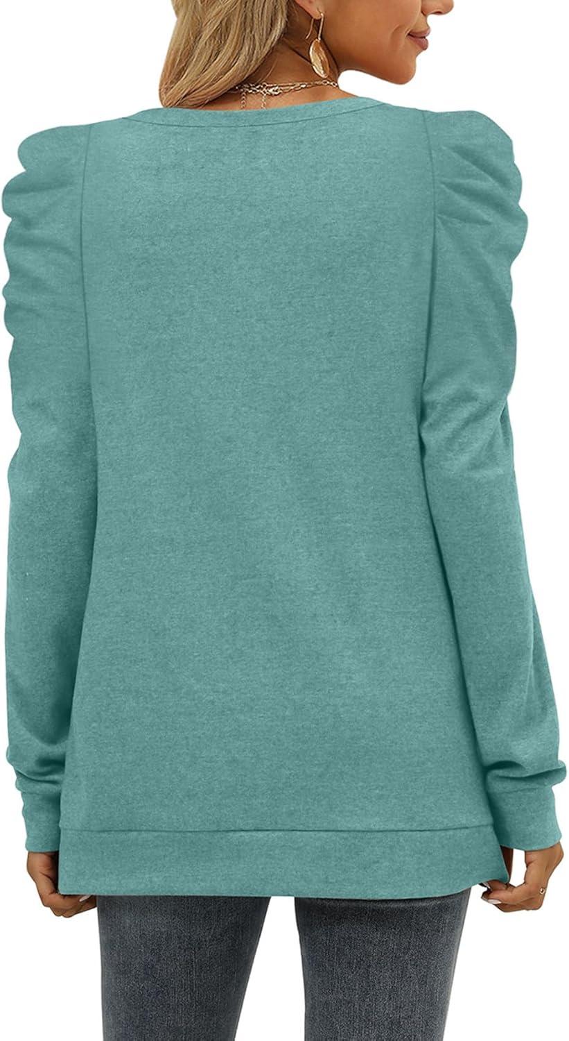 imageXIEERDUO Long Sleeve Shirts for Women Puff Sleeve Tops Pullover Sweaters Fall Fashion Womens Clothing Loose Fit04agreyblue