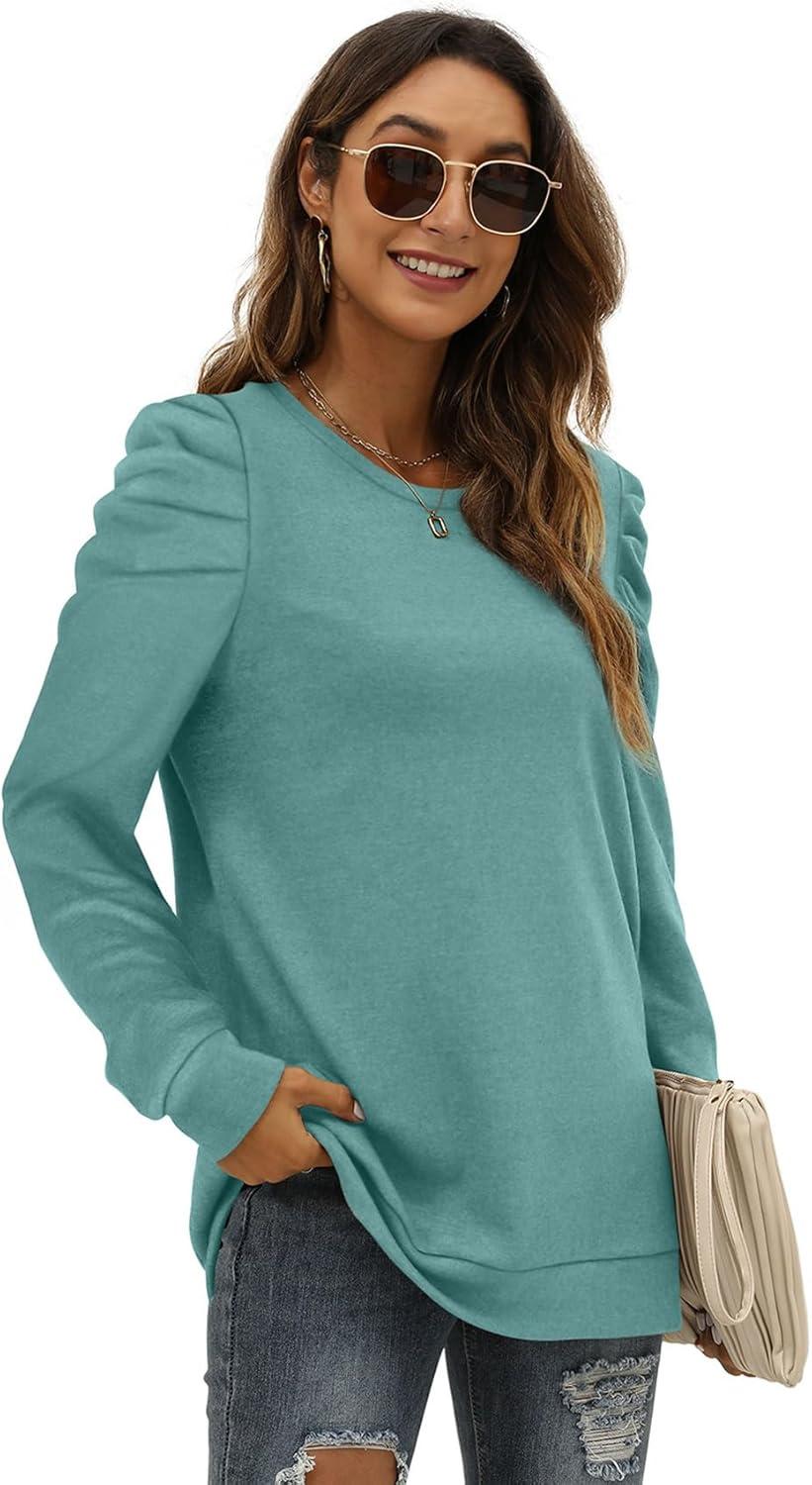 imageXIEERDUO Long Sleeve Shirts for Women Puff Sleeve Tops Pullover Sweaters Fall Fashion Womens Clothing Loose Fit04agreyblue