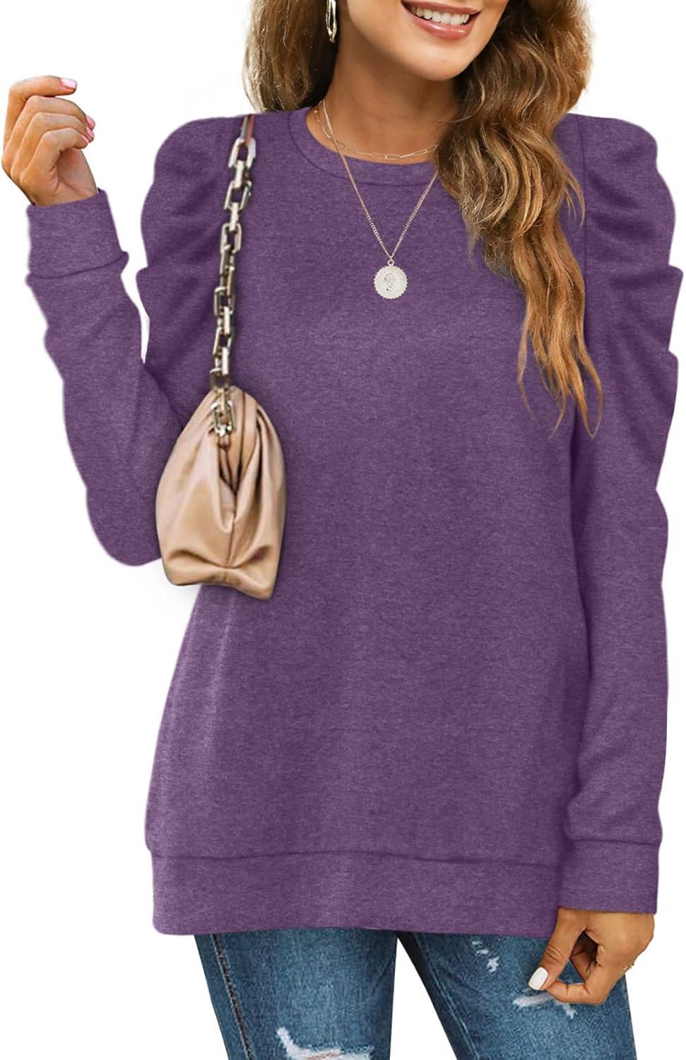imageXIEERDUO Long Sleeve Shirts for Women Puff Sleeve Tops Pullover Sweaters Fall Fashion Womens Clothing Loose Fit04apurple