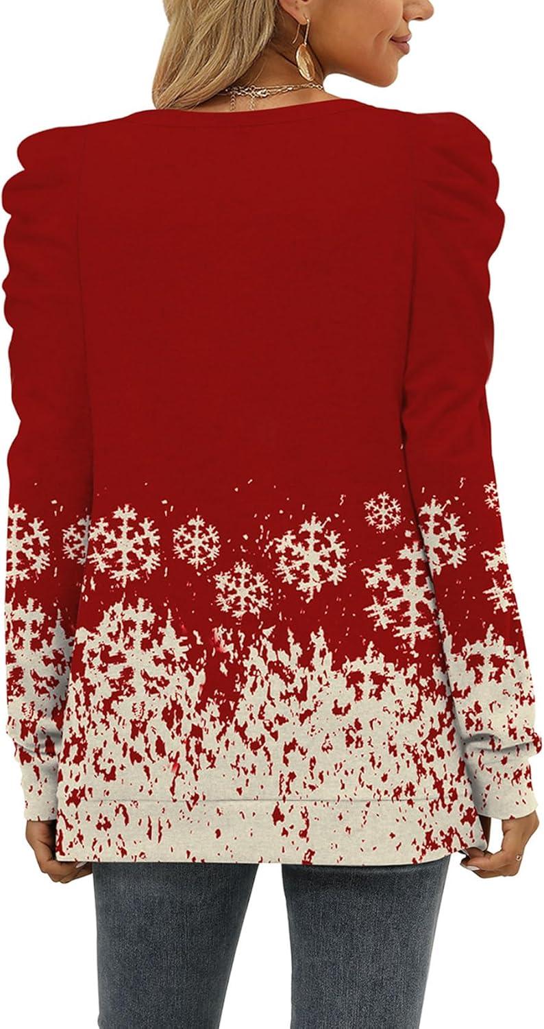 imageXIEERDUO Long Sleeve Shirts for Women Puff Sleeve Tops Pullover Sweaters Fall Fashion Womens Clothing Loose Fit04bsnowflake