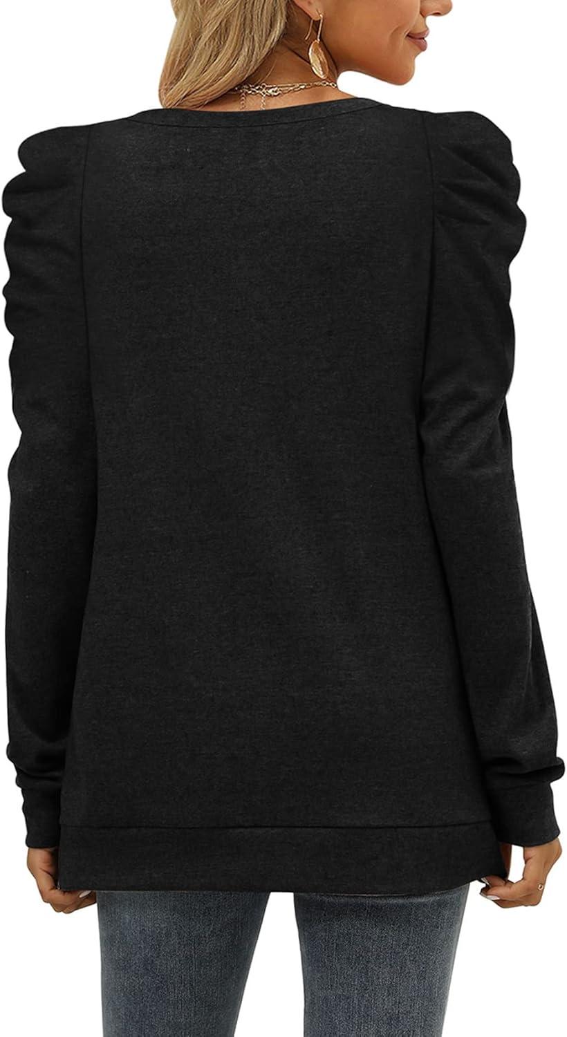 imageXIEERDUO Long Sleeve Shirts for Women Puff Sleeve Tops Pullover Sweaters Fall Fashion Womens Clothing Loose FitBlack