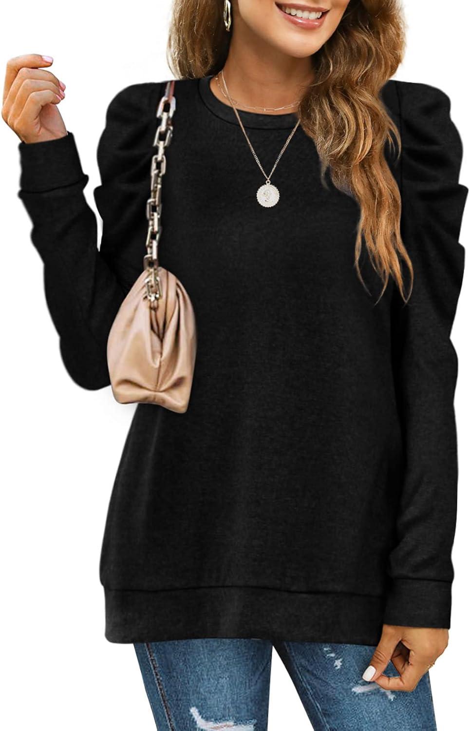 imageXIEERDUO Long Sleeve Shirts for Women Puff Sleeve Tops Pullover Sweaters Fall Fashion Womens Clothing Loose FitBlack