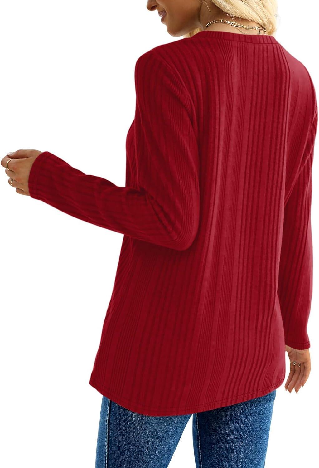 imageXIEERDUO Long Sleeve Tops for Women Tunics Buttons Front SlitA Wine Red