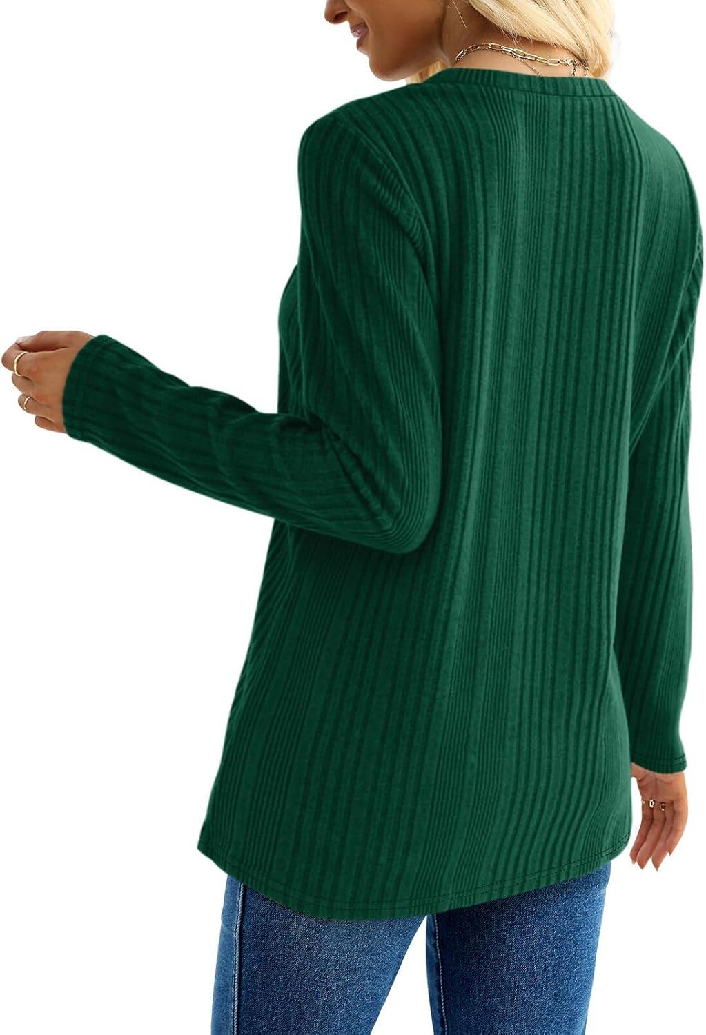 imageXIEERDUO Long Sleeve Tops for Women Tunics Buttons Front SlitC Dark Green