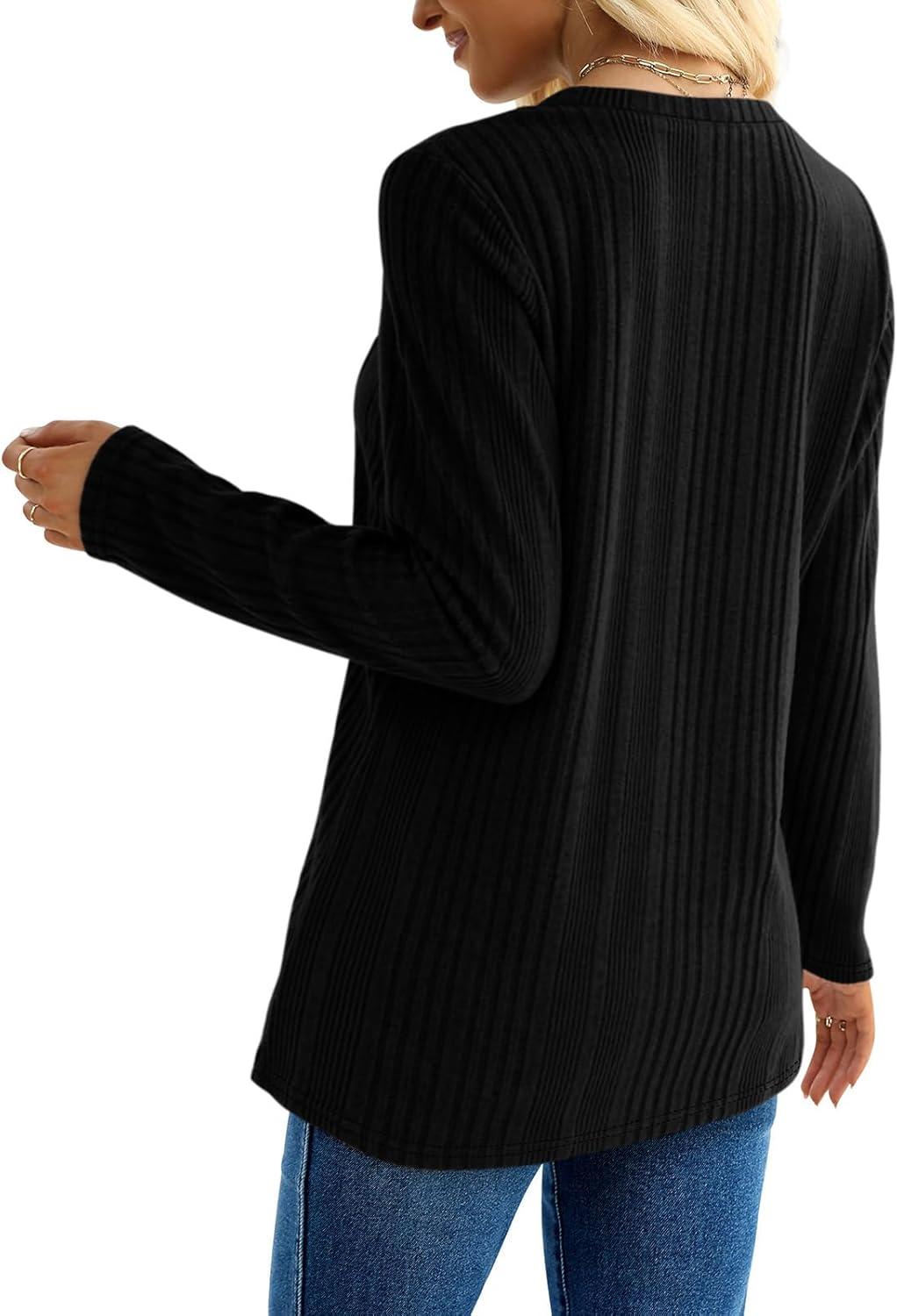 imageXIEERDUO Long Sleeve Tops for Women Tunics Buttons Front SlitD Black