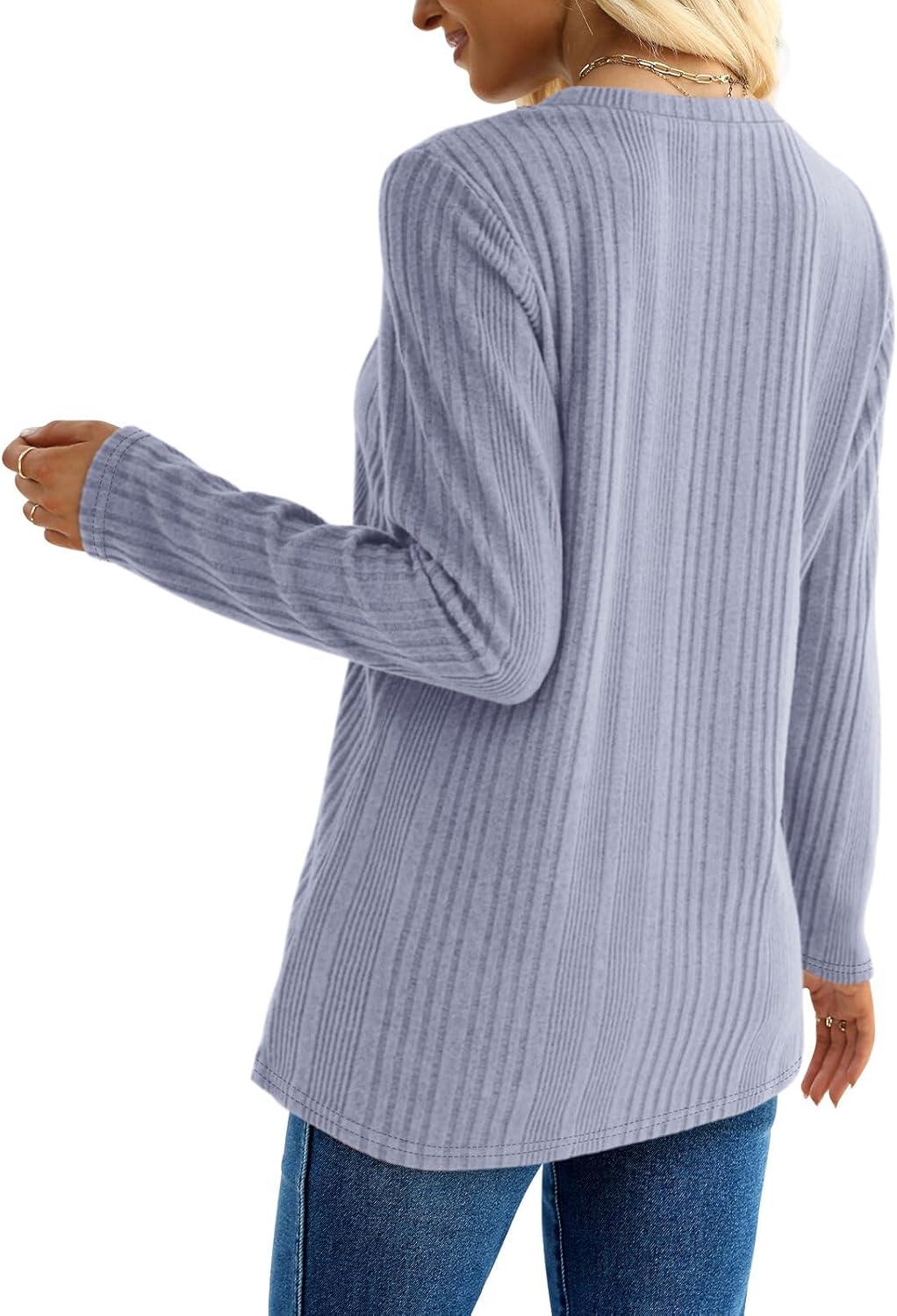 imageXIEERDUO Long Sleeve Tops for Women Tunics Buttons Front SlitE Blue Purple