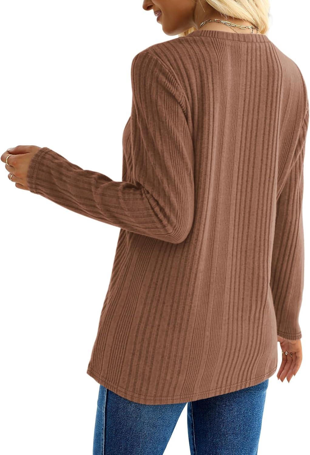 imageXIEERDUO Long Sleeve Tops for Women Tunics Buttons Front SlitE Brown