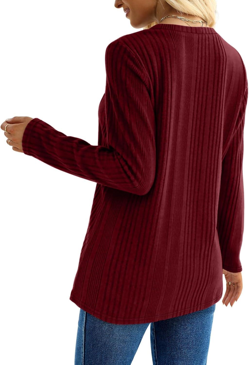 imageXIEERDUO Long Sleeve Tops for Women Tunics Buttons Front SlitE Burgundy