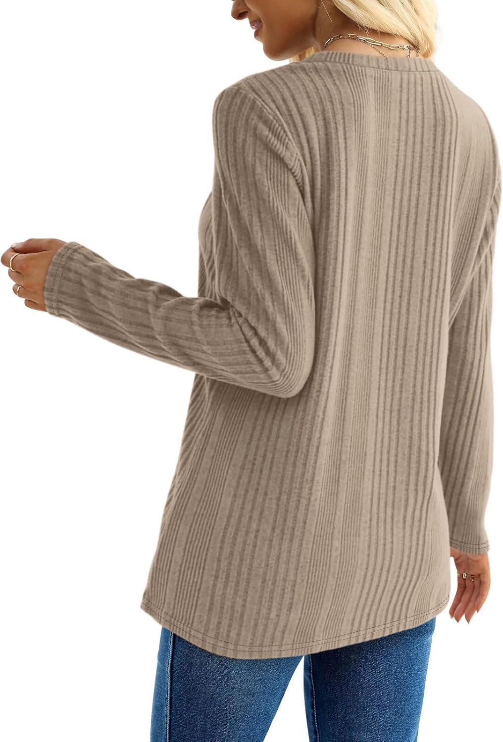 imageXIEERDUO Long Sleeve Tops for Women Tunics Buttons Front SlitE Khaki