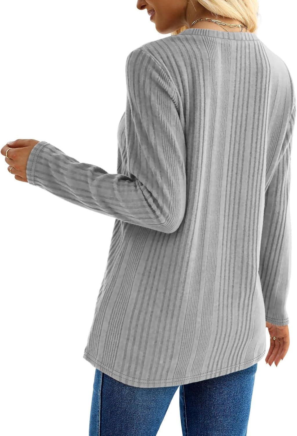 imageXIEERDUO Long Sleeve Tops for Women Tunics Buttons Front SlitE Light Grey