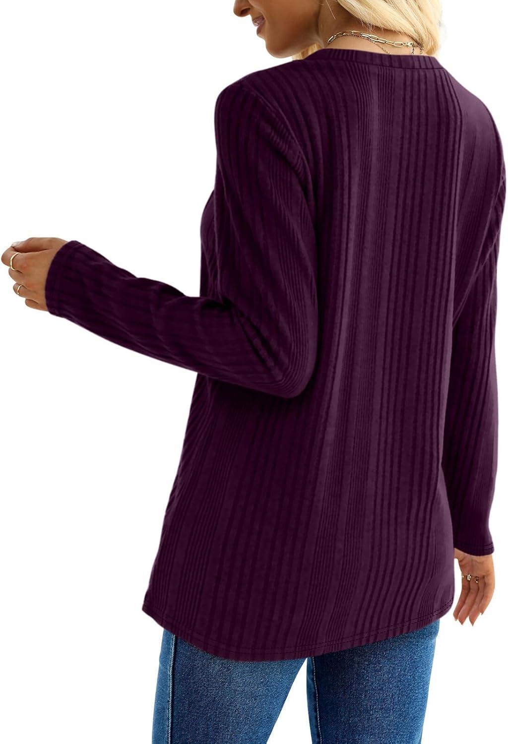 imageXIEERDUO Long Sleeve Tops for Women Tunics Buttons Front SlitE Purple