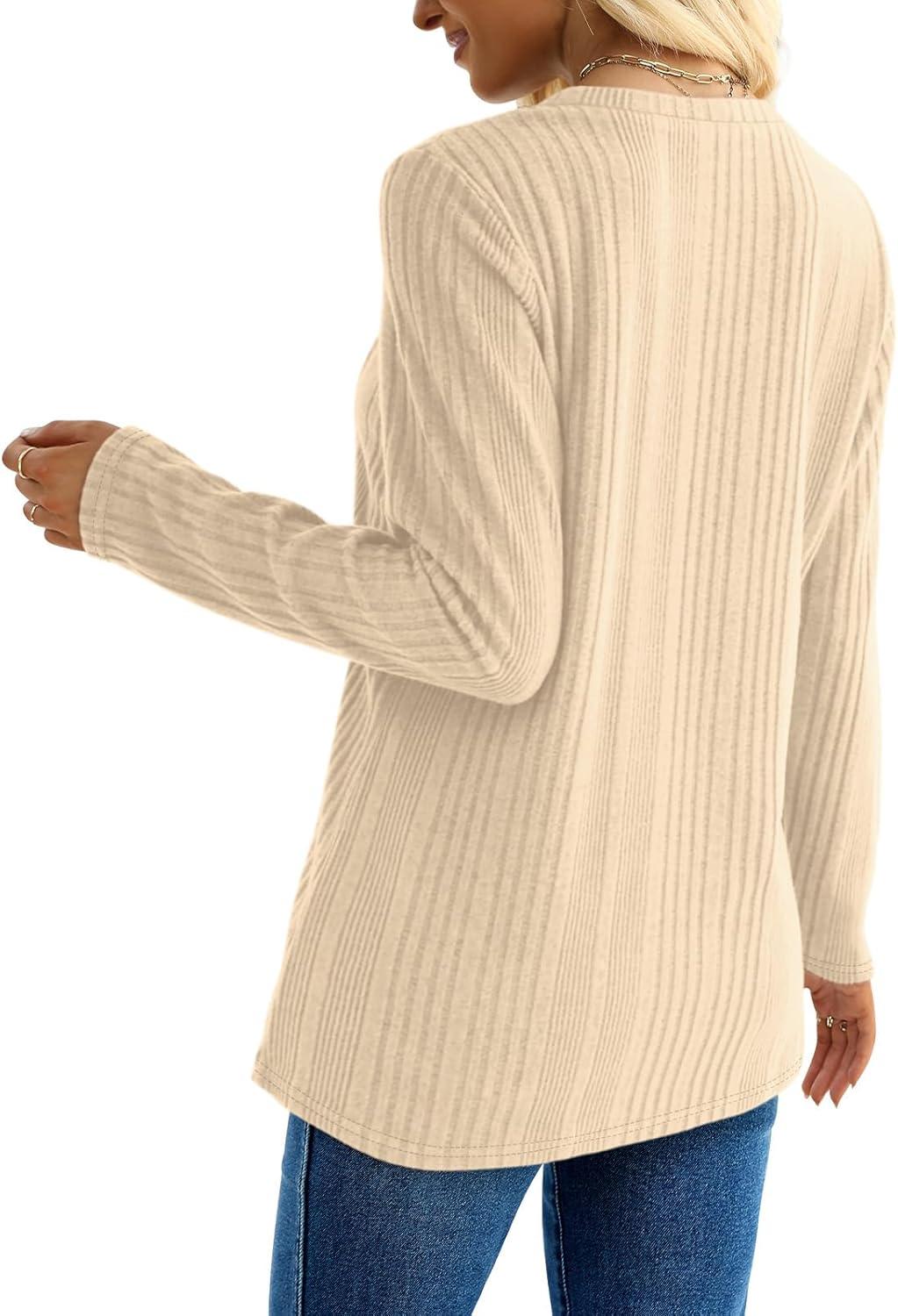 imageXIEERDUO Long Sleeve Tops for Women Tunics Buttons Front SlitE1 Apricot