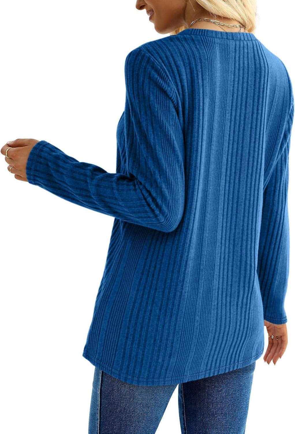 imageXIEERDUO Long Sleeve Tops for Women Tunics Buttons Front SlitE4 Royal Blue