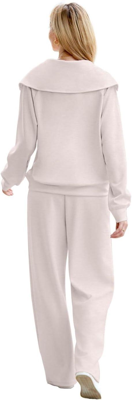 imageXIEERDUO Lounge Sets For Women 2025 Half Zip Sweatshirt And Wide Leg Sweatpant 2 Piece Outfits Sweatsuit Tracksuit02khaki