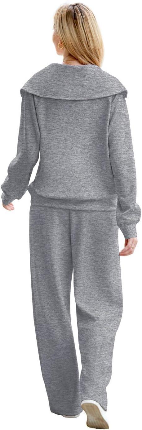 imageXIEERDUO Lounge Sets For Women 2025 Half Zip Sweatshirt And Wide Leg Sweatpant 2 Piece Outfits Sweatsuit Tracksuit08dark Grey