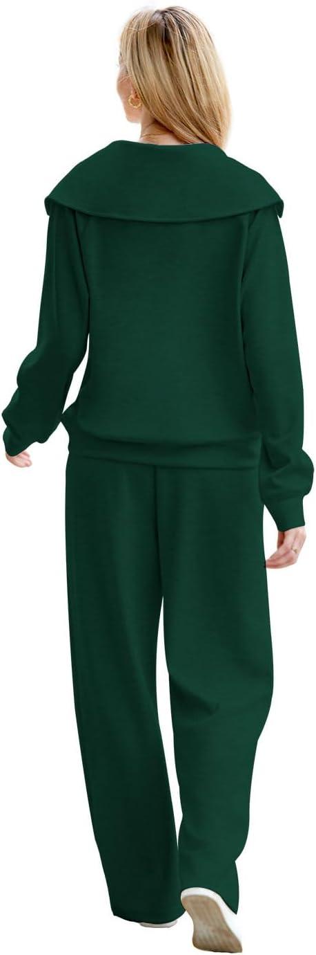 imageXIEERDUO Lounge Sets For Women 2025 Half Zip Sweatshirt And Wide Leg Sweatpant 2 Piece Outfits Sweatsuit Tracksuit10deep Green