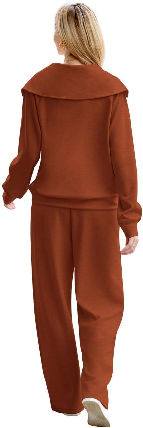 imageXIEERDUO Lounge Sets For Women 2025 Half Zip Sweatshirt And Wide Leg Sweatpant 2 Piece Outfits Sweatsuit Tracksuit12caramel