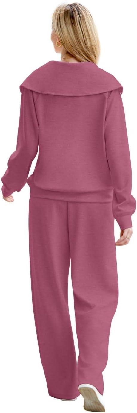 imageXIEERDUO Lounge Sets For Women 2025 Half Zip Sweatshirt And Wide Leg Sweatpant 2 Piece Outfits Sweatsuit Tracksuit13carmine