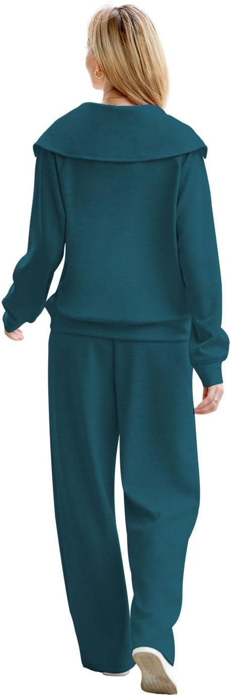 imageXIEERDUO Lounge Sets For Women 2025 Half Zip Sweatshirt And Wide Leg Sweatpant 2 Piece Outfits Sweatsuit Tracksuit15teal