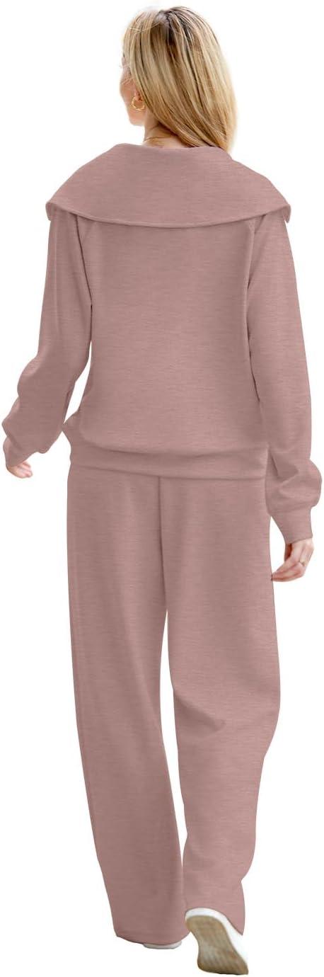 imageXIEERDUO Lounge Sets For Women 2025 Half Zip Sweatshirt And Wide Leg Sweatpant 2 Piece Outfits Sweatsuit Tracksuit22pink