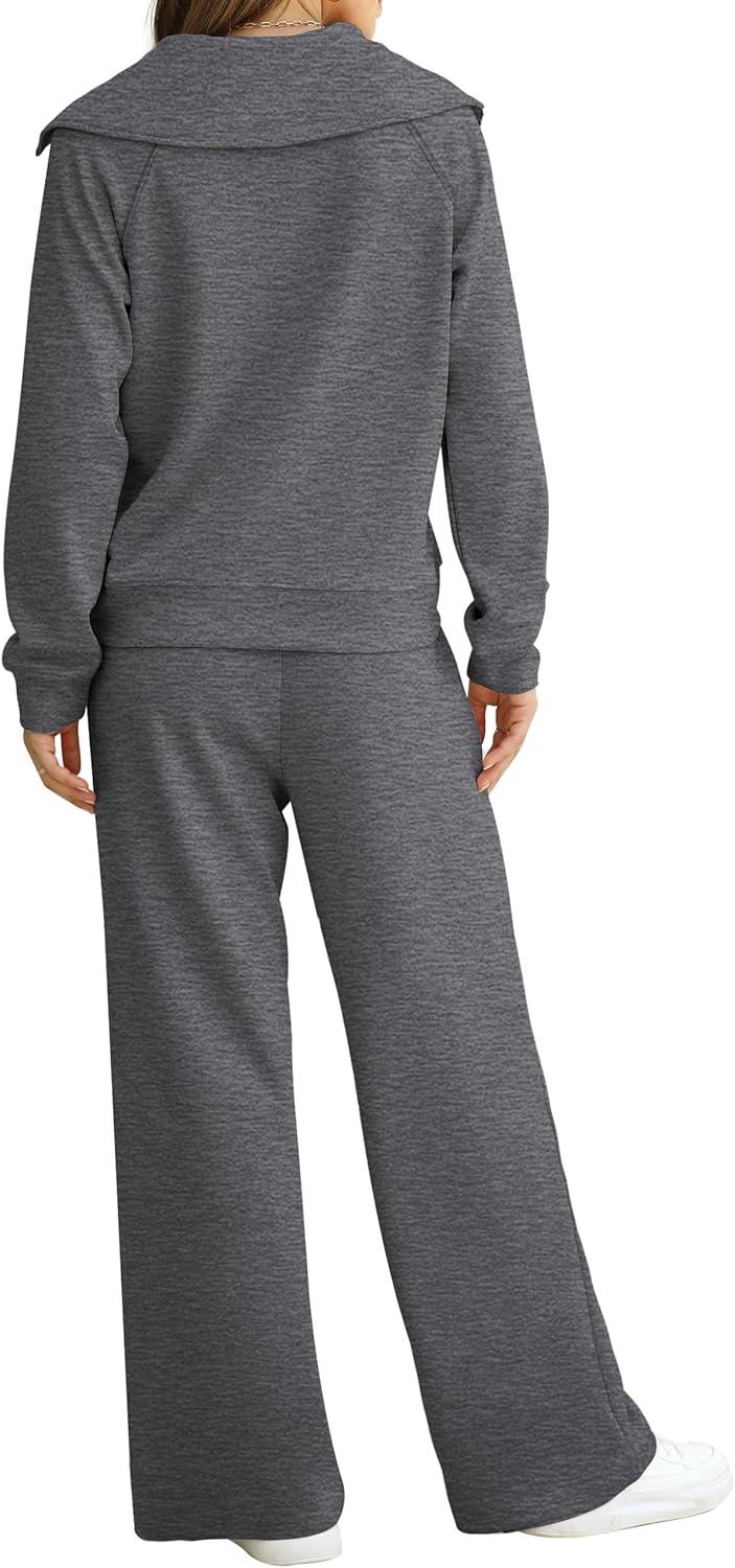 imageXIEERDUO Lounge Sets For Women 2025 Half Zip Sweatshirt And Wide Leg Sweatpant 2 Piece Outfits Sweatsuit TracksuitKangaroodimgray