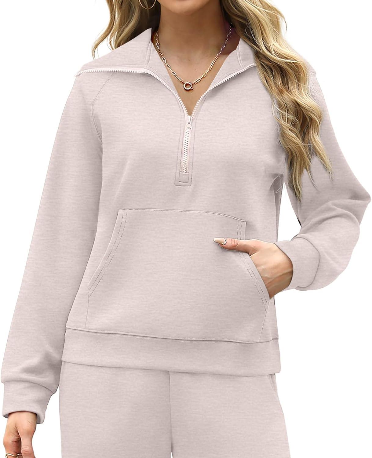 imageXIEERDUO Lounge Sets For Women 2025 Half Zip Sweatshirt And Wide Leg Sweatpant 2 Piece Outfits Sweatsuit TracksuitKangarookhaki