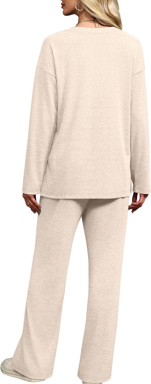 imageXIEERDUO Lounge Sets for Women 2 Piece V Neck Button Matching Sweatsuit Loungewear Fall Outfits Fashion Clothing PajamasApricot