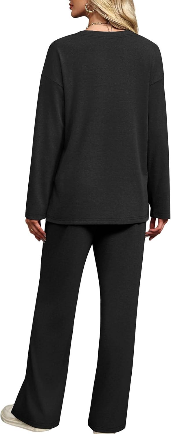 imageXIEERDUO Lounge Sets for Women 2 Piece V Neck Button Matching Sweatsuit Loungewear Fall Outfits Fashion Clothing PajamasBlack