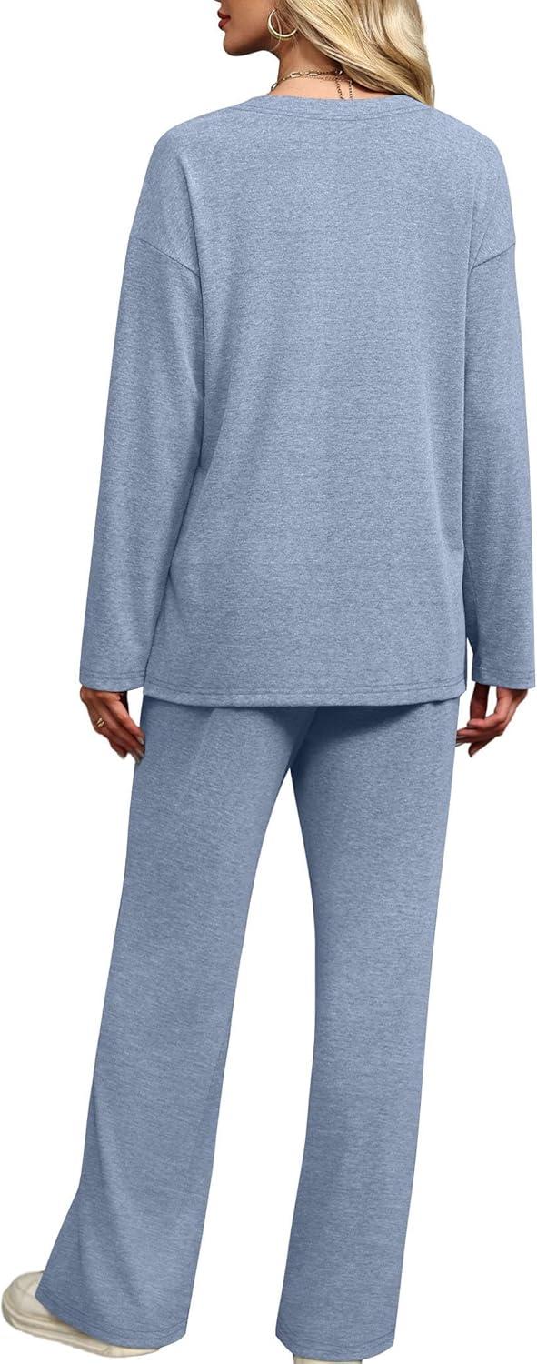 imageXIEERDUO Lounge Sets for Women 2 Piece V Neck Button Matching Sweatsuit Loungewear Fall Outfits Fashion Clothing PajamasBlue